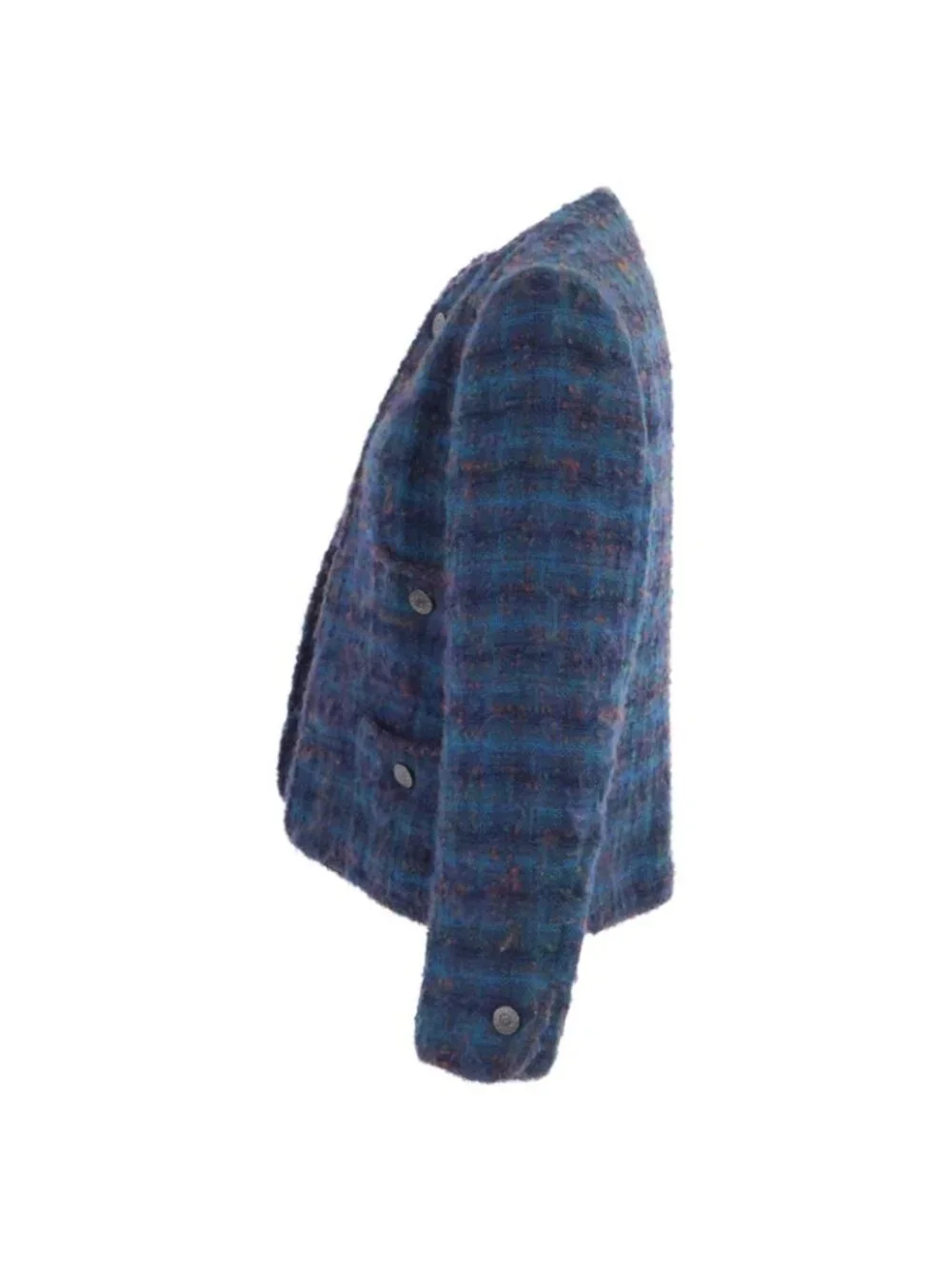 Chanel Check CC Logo Button Tweed Collarless Jacket 36